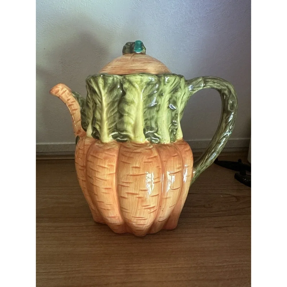 DesignPac Carrot Lettuce Teapot Ceramic Hand Painted Vegetable Kitchen Decor